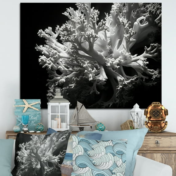 Designart "Monochrome Anemone Reef III" Coastal Coral Under Water Wall Art Living Room