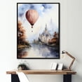 thumbnail image 1 of Designart "Monochrome Balloon Adventure By The Castle" Hot Air Balloon Floater Framed Canvas Art Print, 1 of 5
