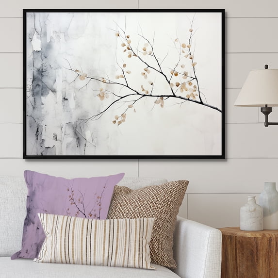 Designart "Monochrome Birch Serenity I" Tree Birch Floater Framed Canvas Prints