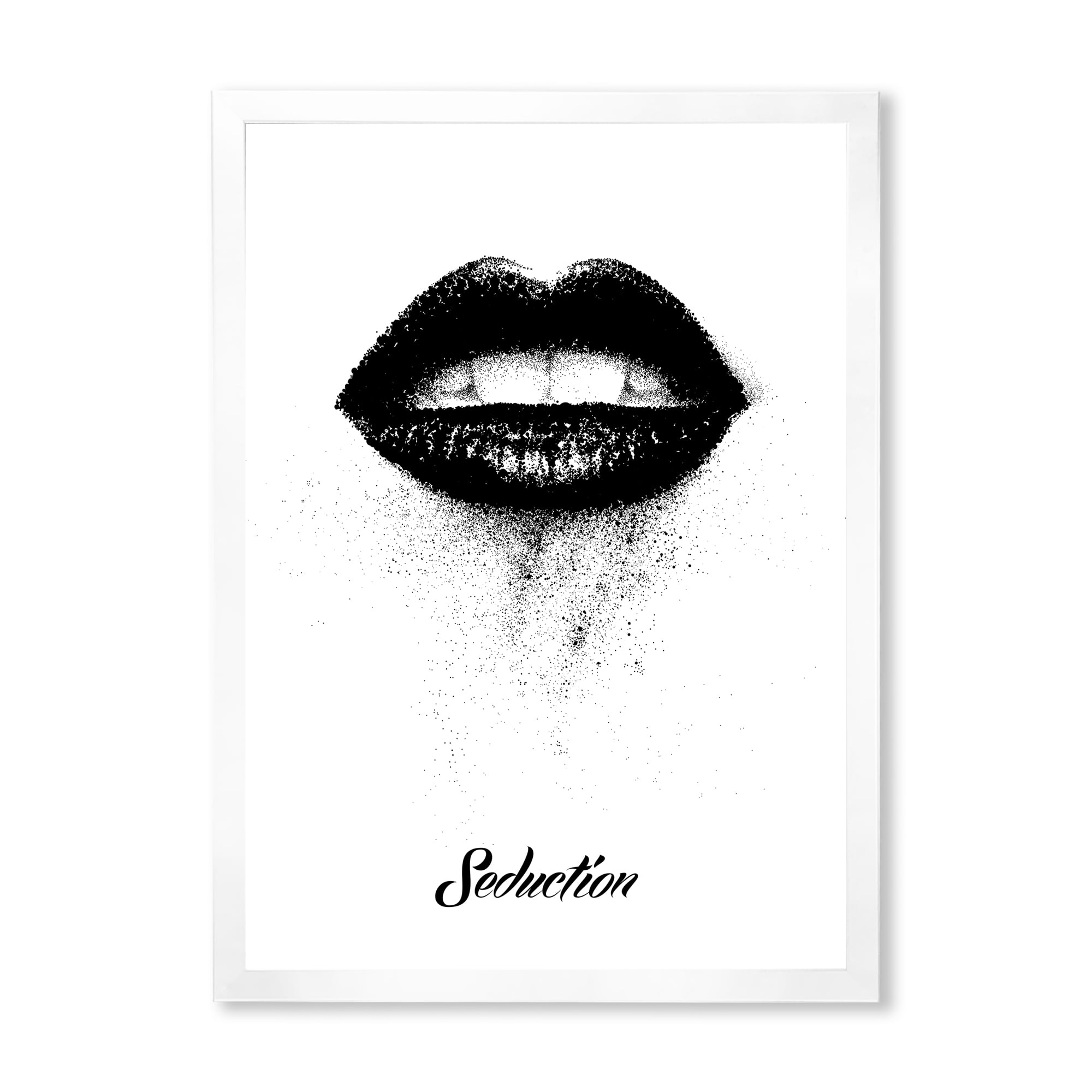 Designart 'Monochrome Black Female Lips' Modern Framed Art Print