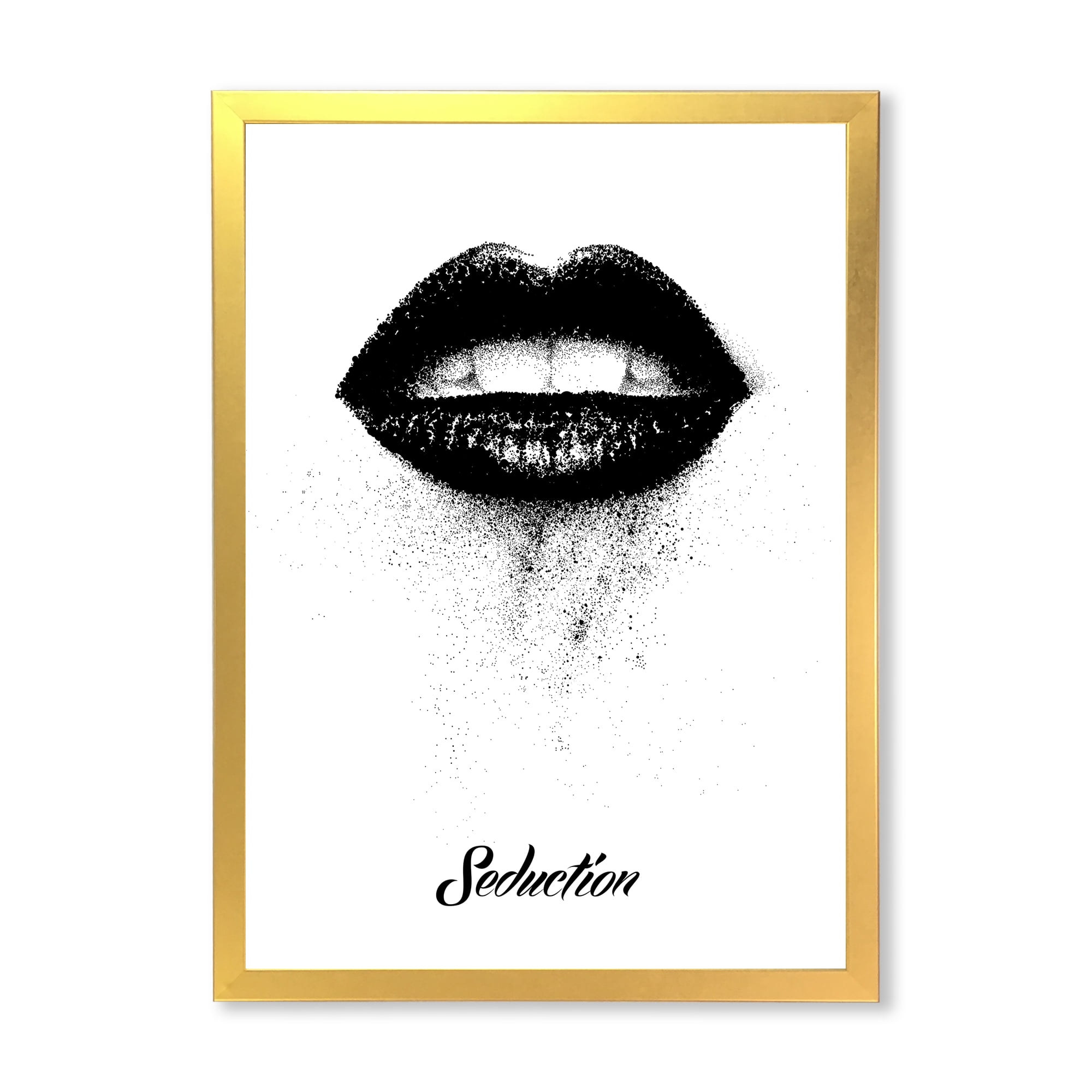Designart 'Monochrome Black Female Lips' Modern Framed Art Print