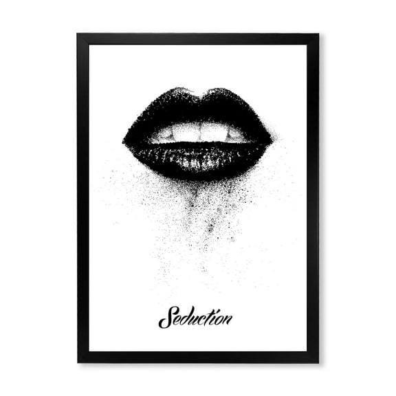 Designart 'Monochrome Black Female Lips' Modern Framed Art Print