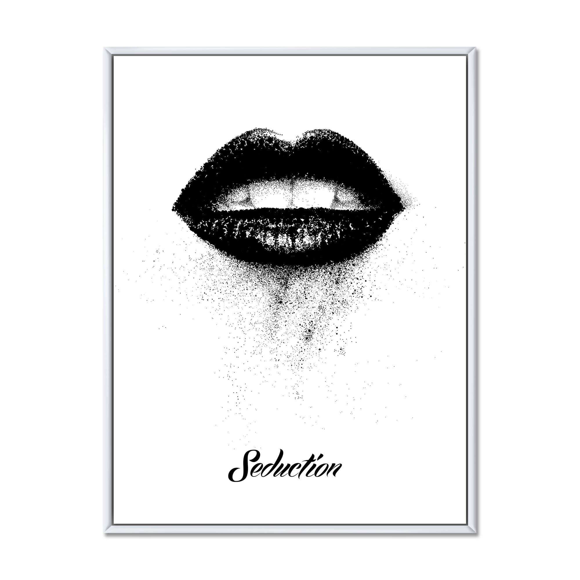 Designart 'Monochrome Black Female Lips' Modern Framed Canvas Wall Art Print