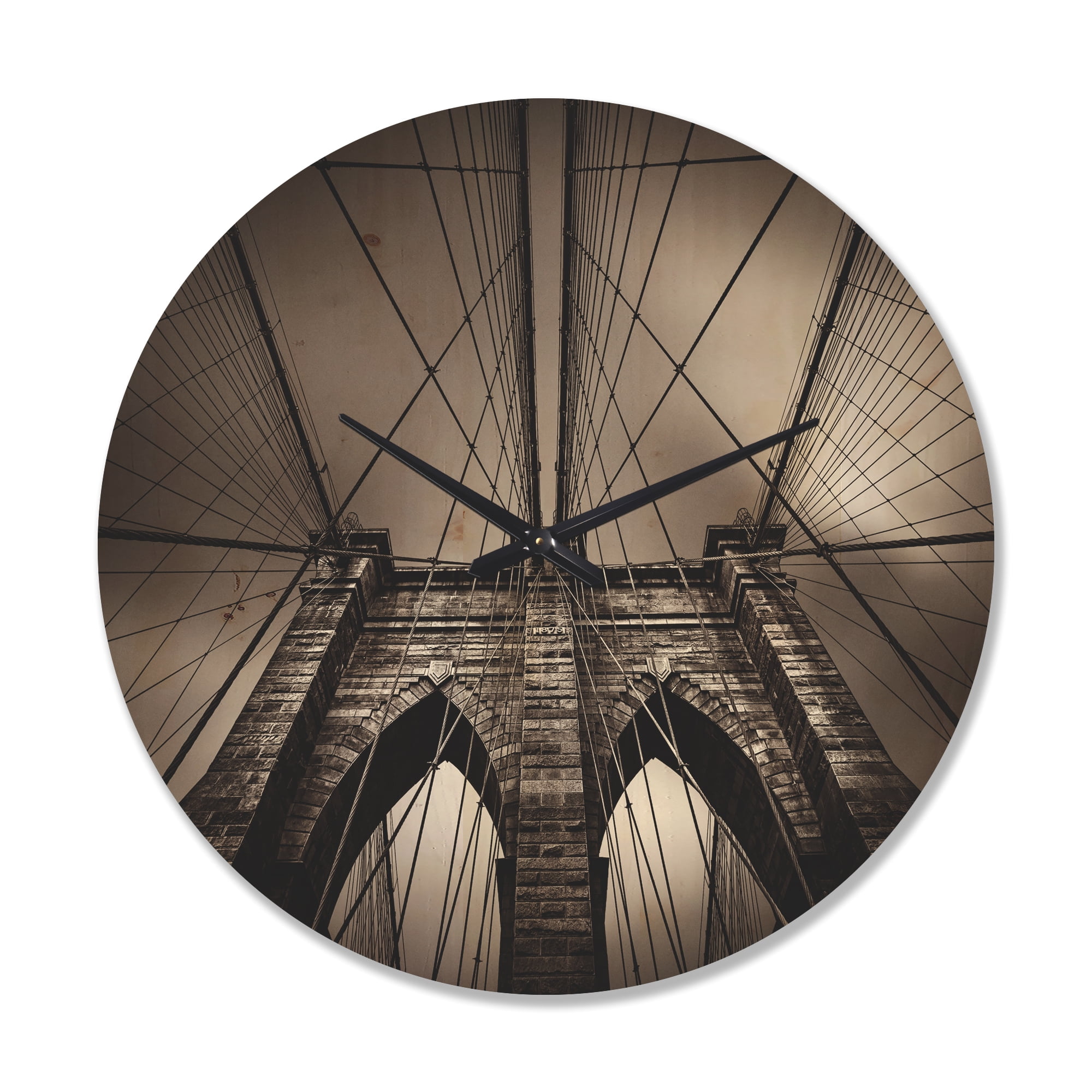Designart 'Monochrome Brooklyn Bridge in NYC USA ' Modern Wood Wall Clock