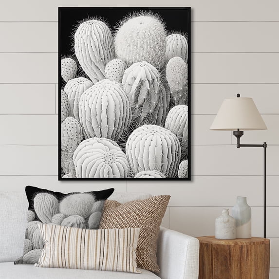 Designart "Monochrome Cactus Simplicity" Cactus Floater Framed Wall Art Prints