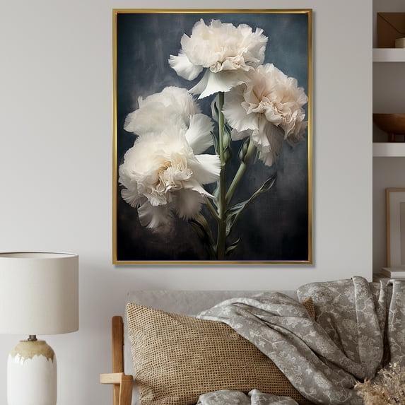 Designart "Monochrome Carnation In Dark Tones" Carnations Floater Framed Canvas Prints