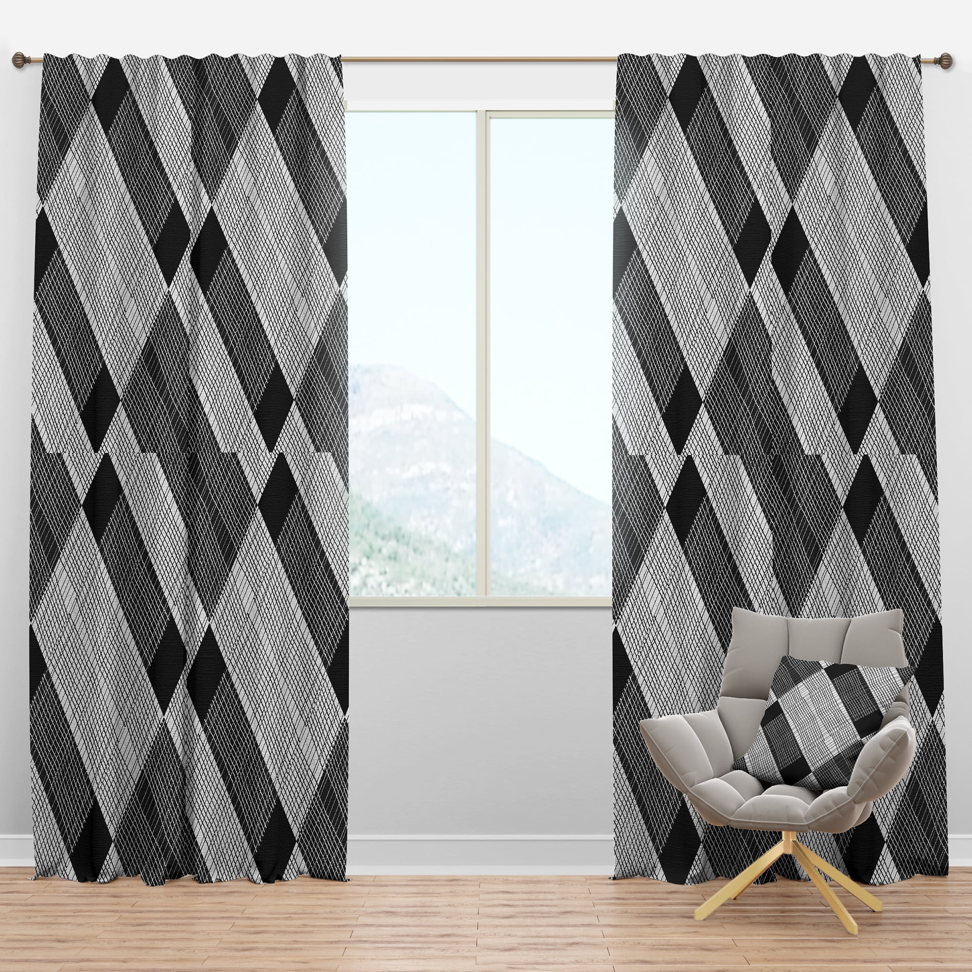Designart 'Monochrome Check Stipes Pattern' Modern & Contemporary Blackout Curtain Panel