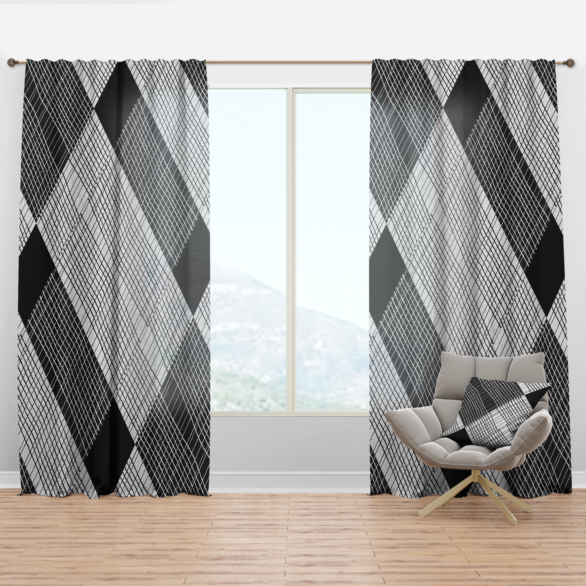 Designart 'Monochrome Check Stipes Pattern' Modern & Contemporary Curtain Panel