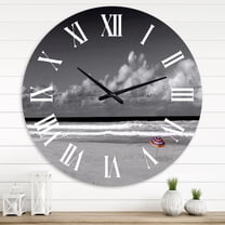 Designart 'Monochrome Coastline Under Cloudy Sky' Lake House Wall Clock