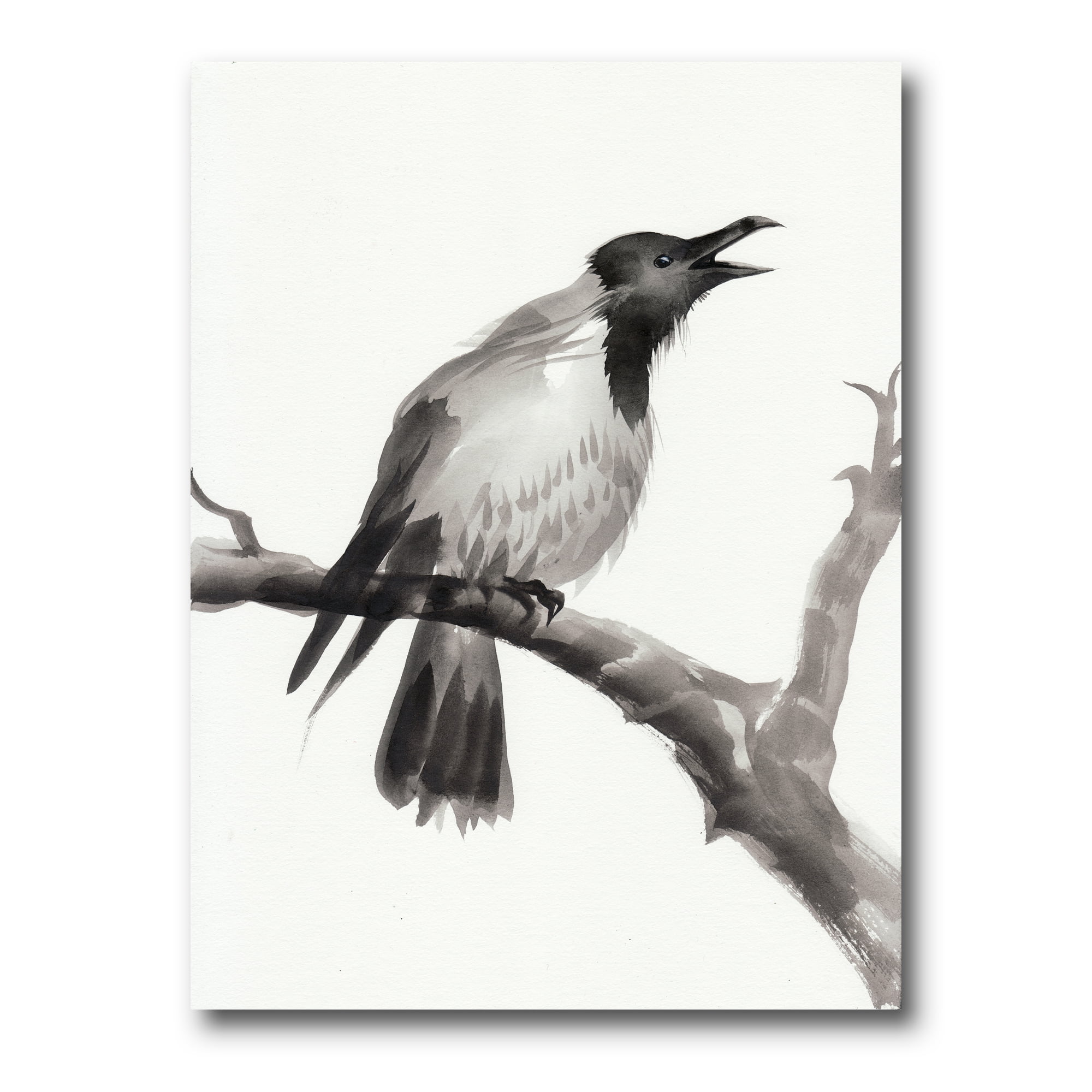 Designart ' Monochrome Crying Crow On A Branch ' Traditional Canvas Wall Art Print