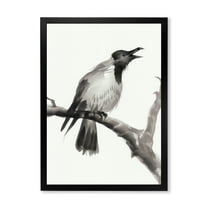 Designart 'Monochrome Crying Crow On A Branch' Traditional Framed Art Print