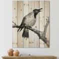thumbnail image 1 of Designart 'Monochrome Crying Crow On A Branch' Traditional Print on Natural Pine Wood, 1 of 5