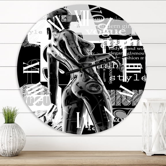 Designart 'Monochrome Cyborg Body I' Modern Wall Clock