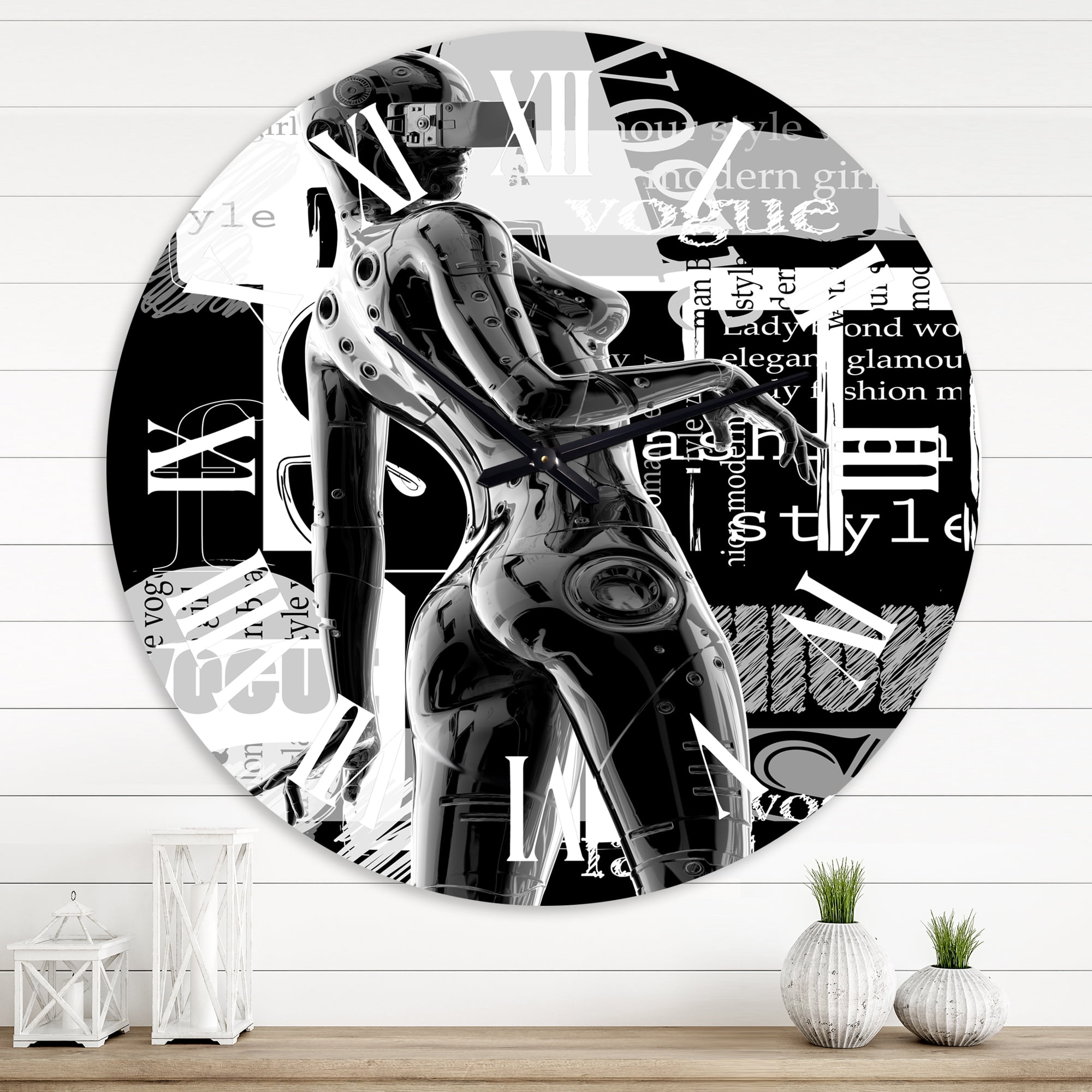 Designart 'Monochrome Cyborg Body I' Modern Wall Clock