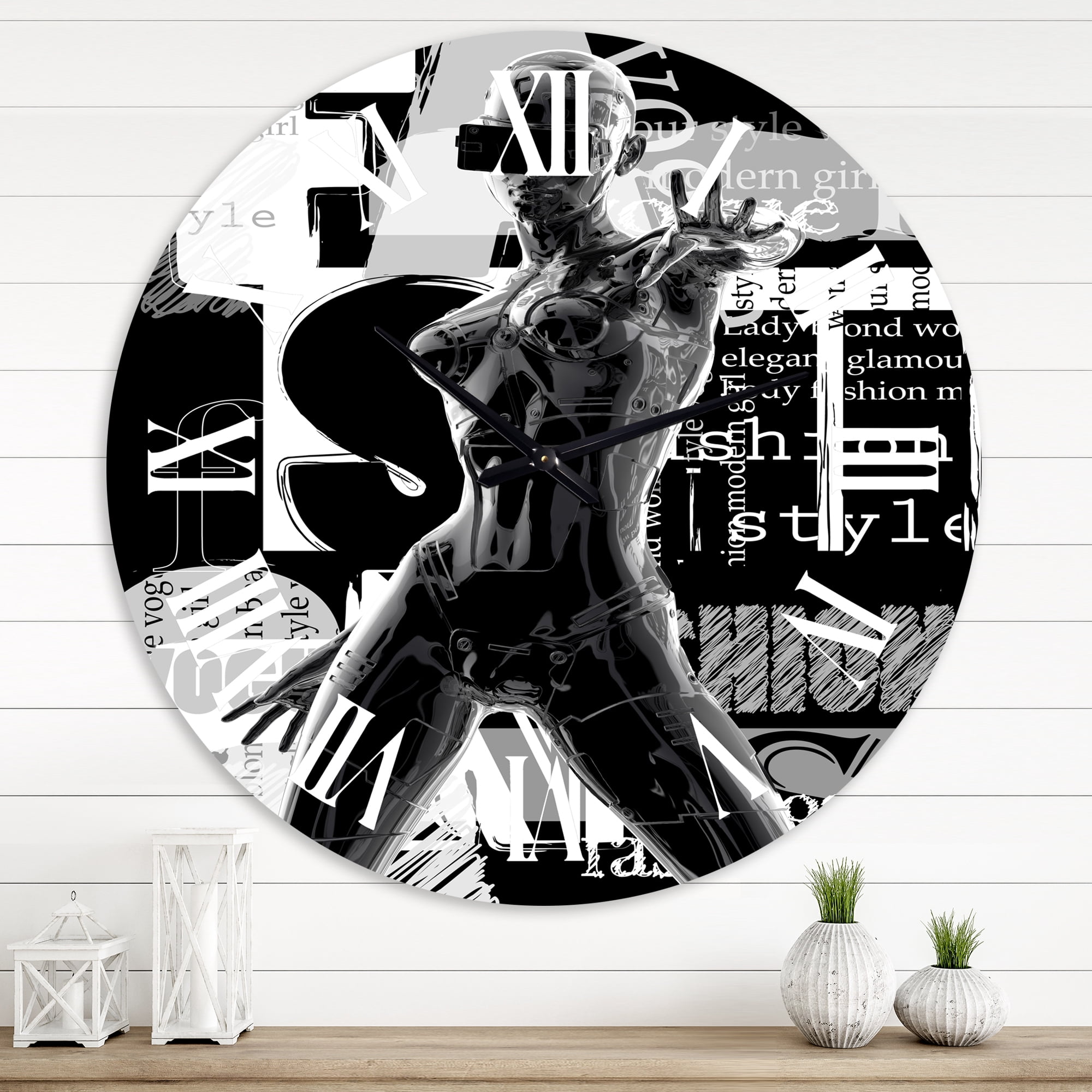 Designart 'Monochrome Cyborg Body Ii' Modern Wall Clock