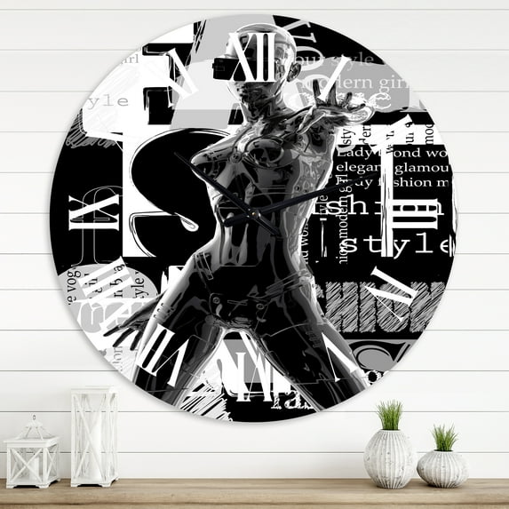 Designart 'Monochrome Cyborg Body Ii' Modern Wall Clock
