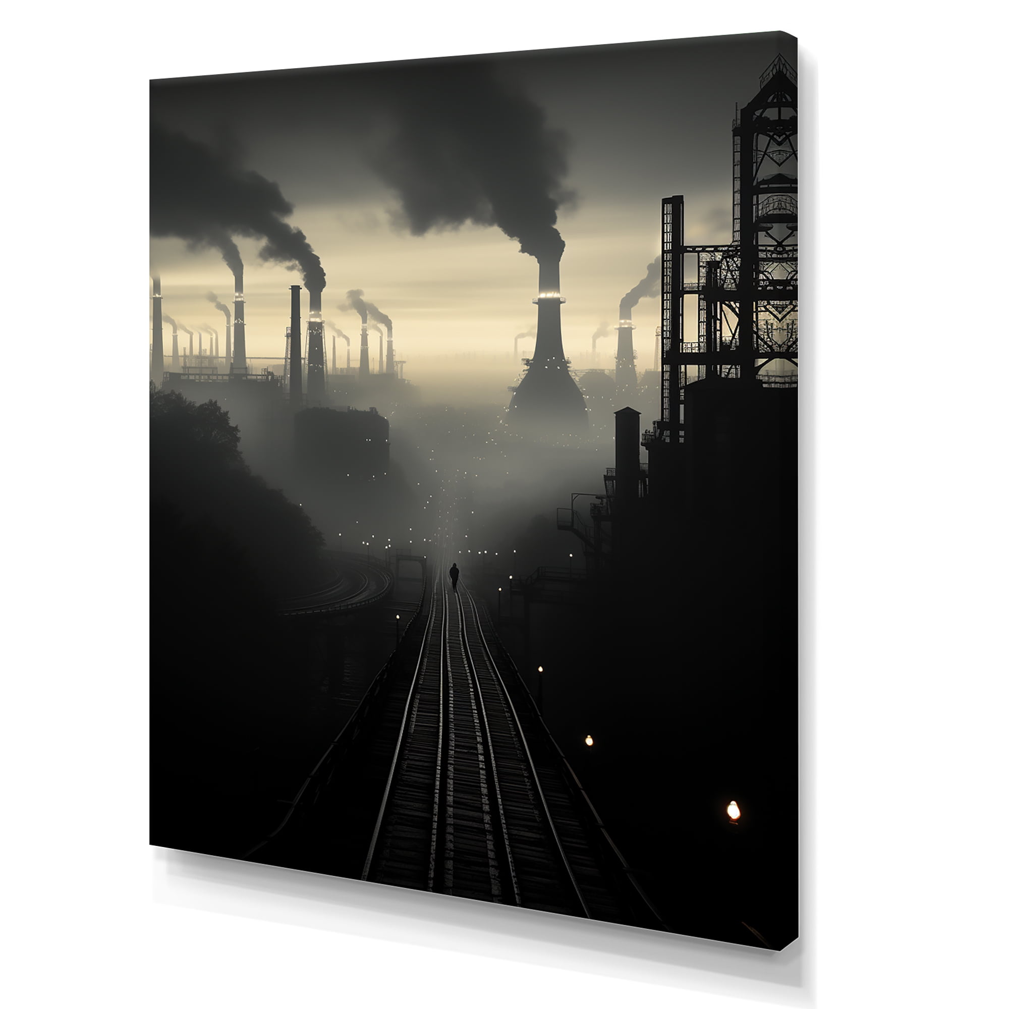 Monochrome Industrial Factory Canvas Print in Copper Hues