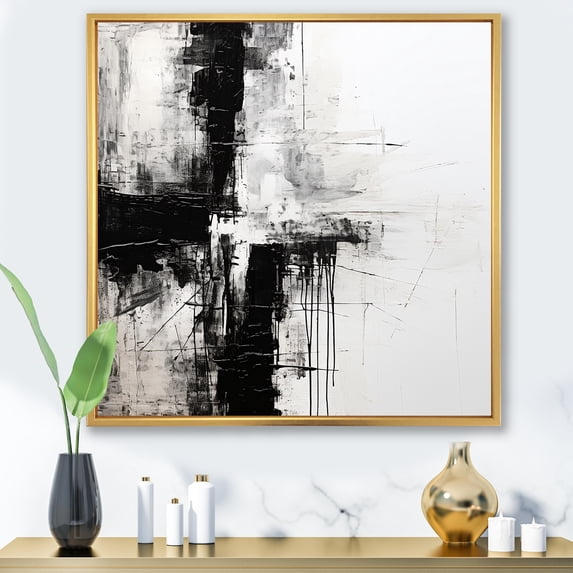 Designart "Monochrome Faith: Simplified Religious Cross I" Christianity Floater Framed Canvas Art Print