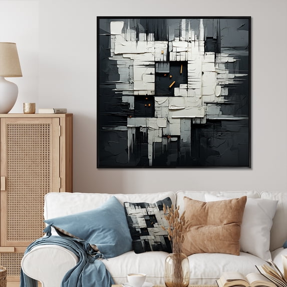 Designart "Monochrome Fantasy Landscape II" Abstract Painting Floater Framed Canvas Art Print