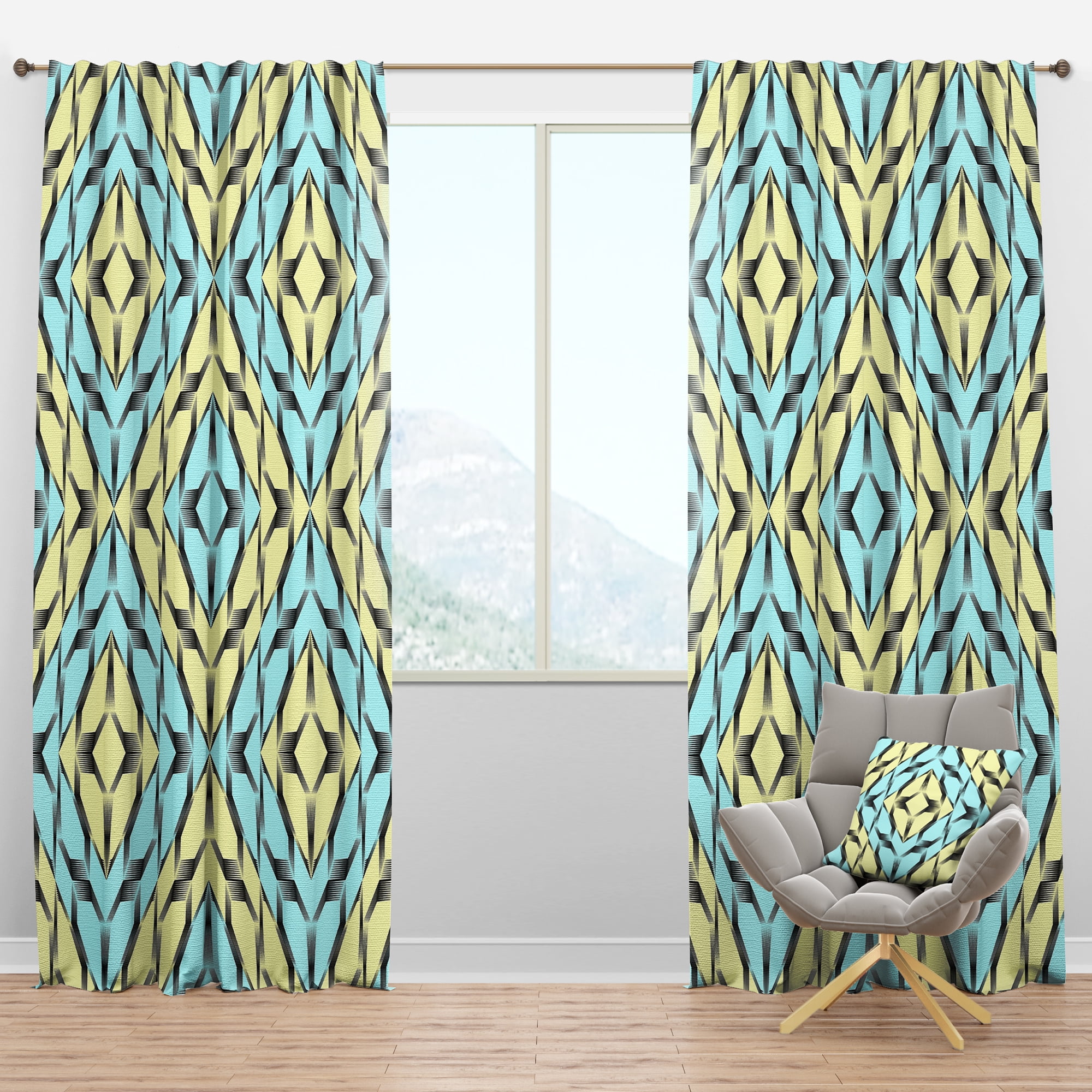 Designart 'Monochrome Fashion Ornament' Mid-Century Modern Blackout Curtain Panel