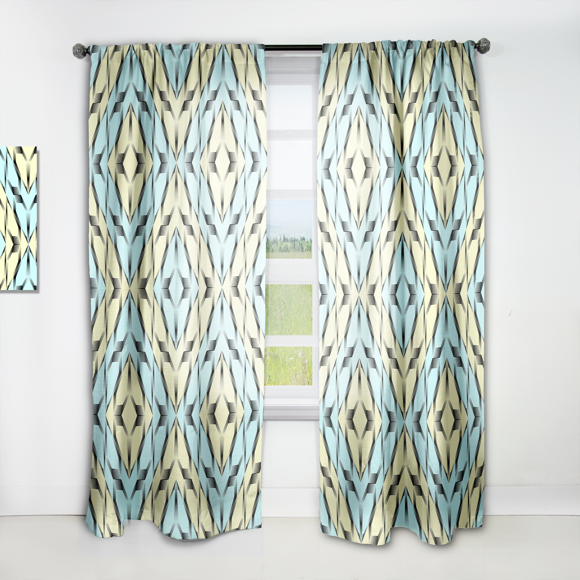 Designart 'Monochrome Fashion Ornament' Mid-Century Modern Curtain Panel