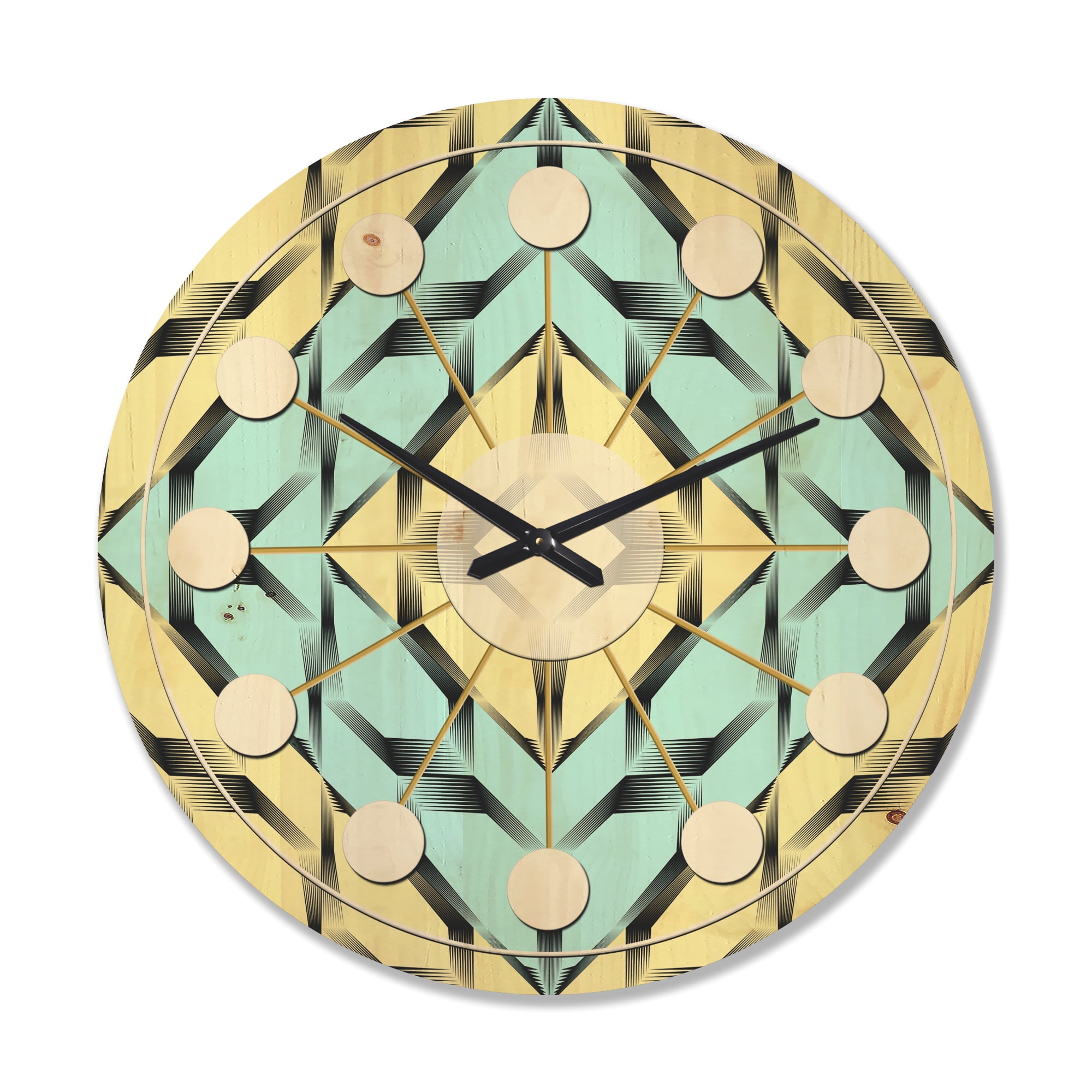 Designart 'Monochrome Fashion Ornament' Mid-Century Modern Wood Wall Clock