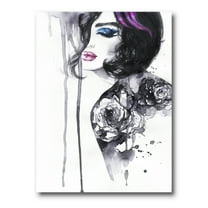 Designart ' Monochrome Female Portrait With Colorful Makeup ' Modern Canvas Wall Art Print