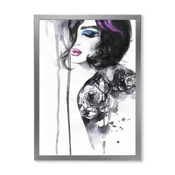 Designart 'Monochrome Female Portrait With Colorful Makeup' Modern Framed Art Print