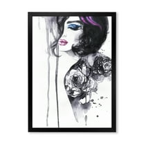 Designart 'Monochrome Female Portrait With Colorful Makeup' Modern Framed Art Print