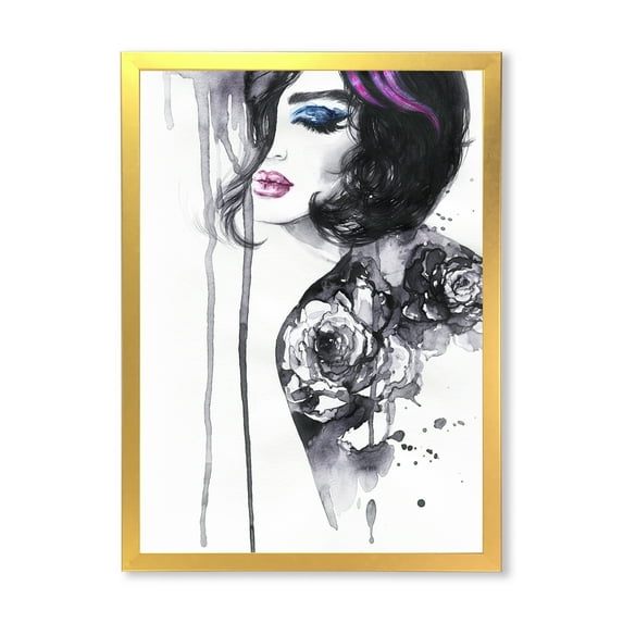 Designart 'Monochrome Female Portrait With Colorful Makeup' Modern Framed Art Print