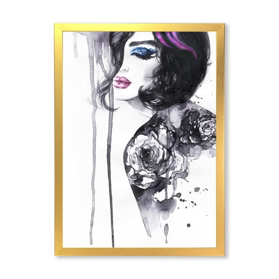 Designart 'Monochrome Female Portrait With Colorful Makeup' Modern Framed Art Print