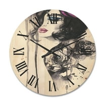 Designart 'Monochrome Female Portrait With Colorful Makeup' Modern Wood Wall Clock