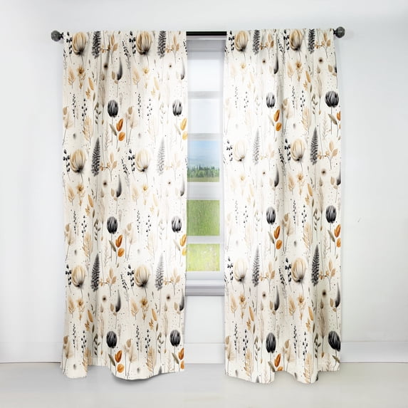 Designart "Monochrome Geometric Florals" Boho Room Darkening Single Curtain Panel