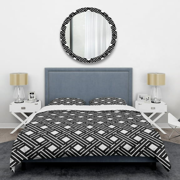 Designart 'Monochrome Geometric Pattern II' Mid-Century Modern Duvet Cover Set