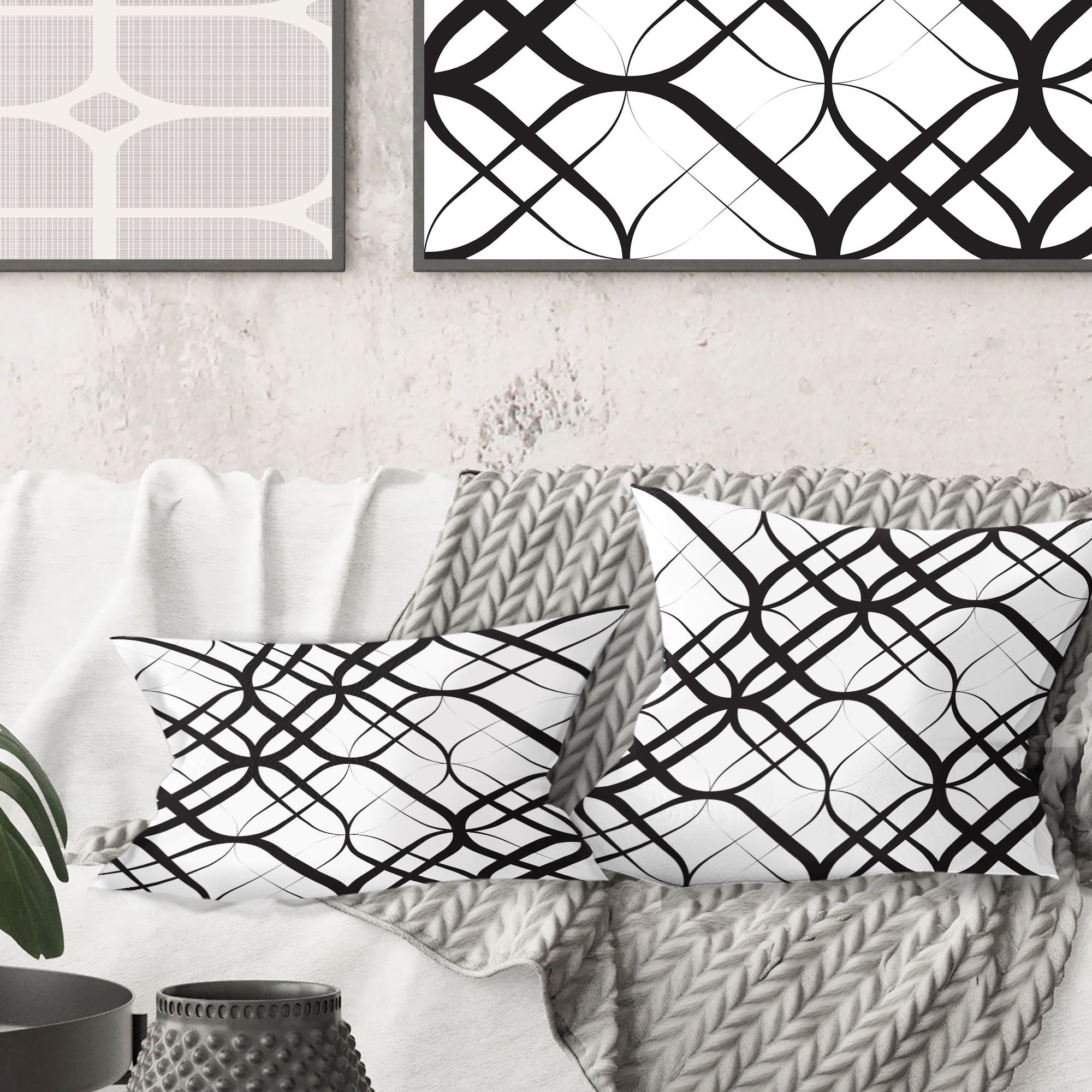Designart Monochrome Geometric Pattern III' Mid-Century Modern Throw Pillow - 16x16