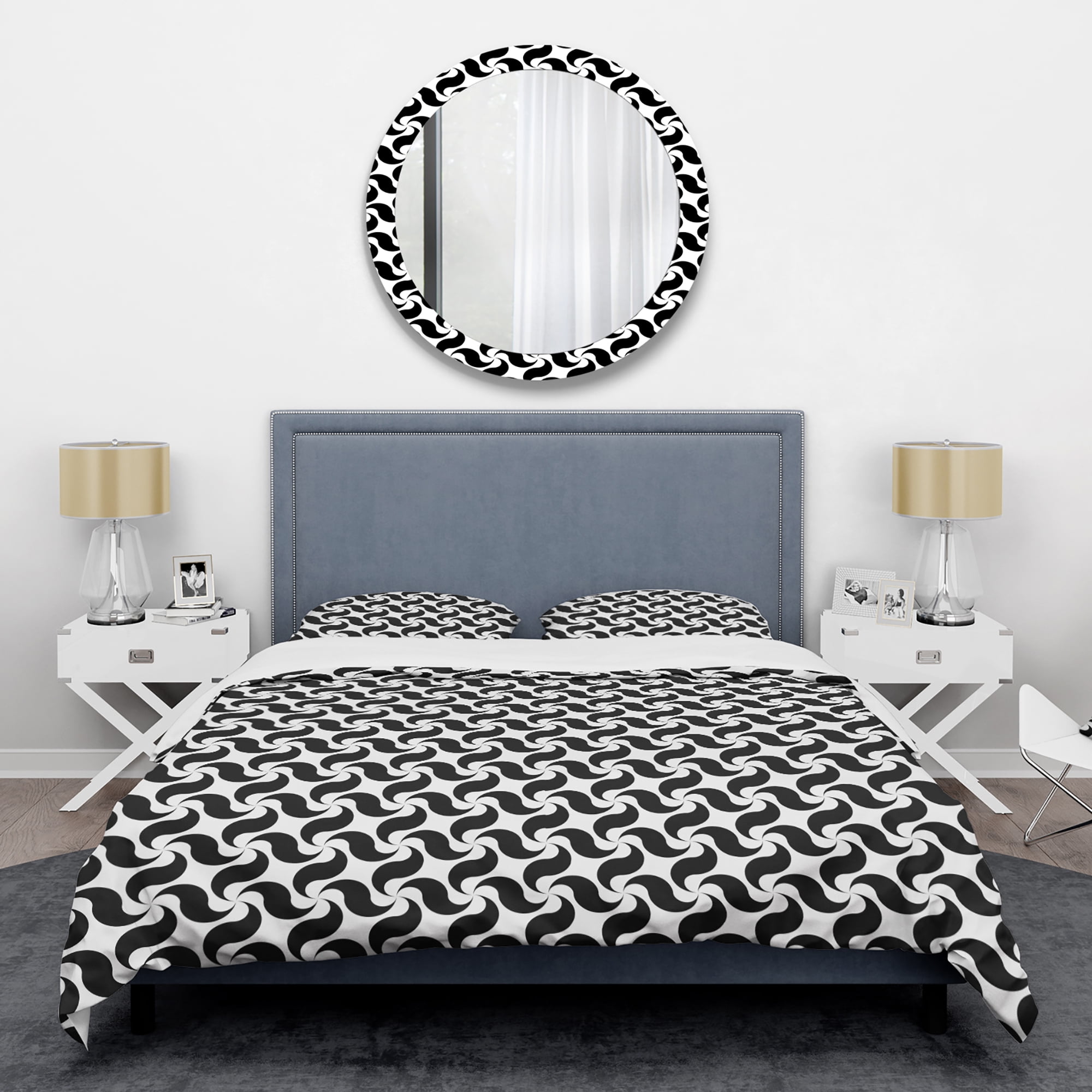 Designart 'Monochrome Geometric Pattern IV' Mid-Century Modern Duvet Cover Set