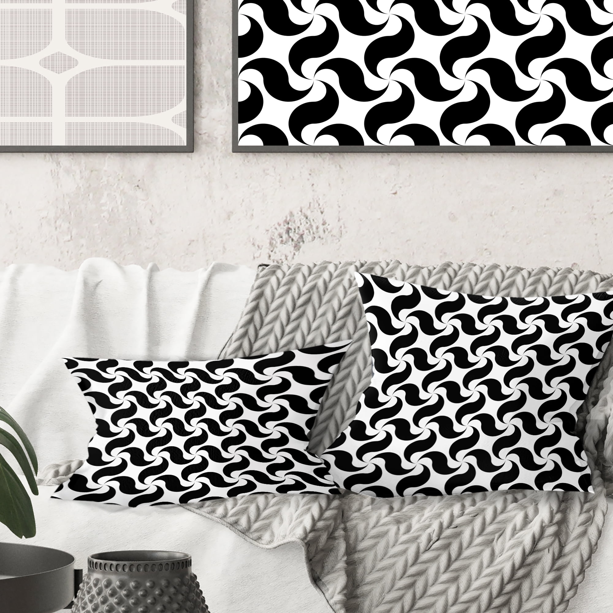 Designart Monochrome Geometric Pattern IV' Mid-Century Modern Throw Pillow - 16x16