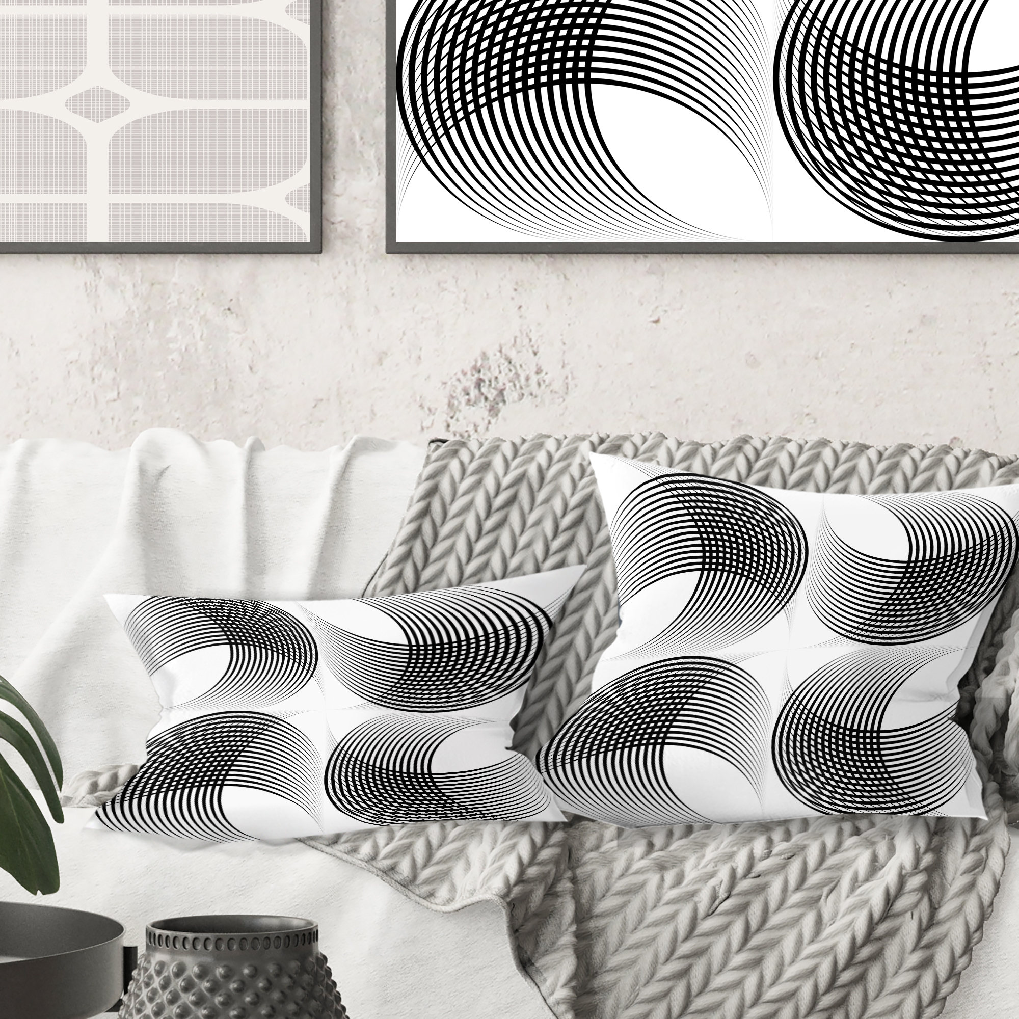 Designart Monochrome Geometric Pattern IX' Mid-Century Modern Throw Pillow - 18x18