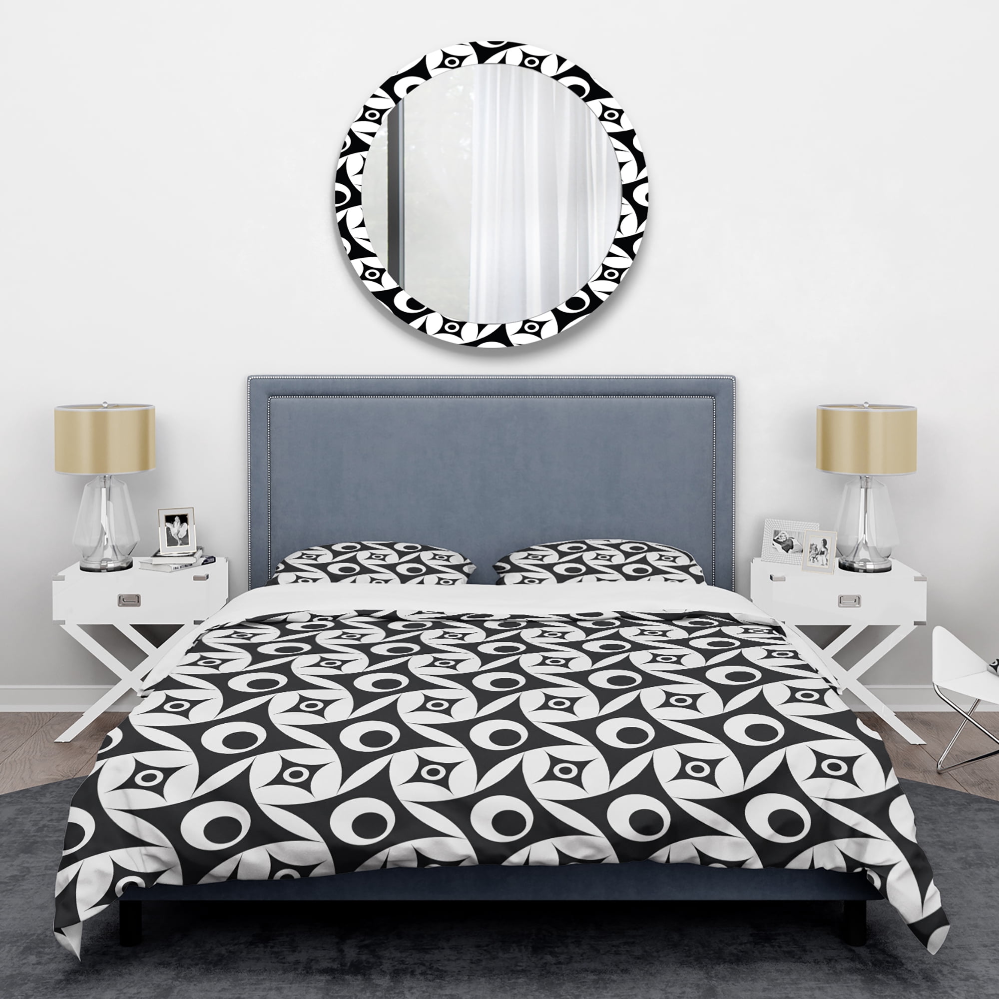Designart 'Monochrome Geometric Pattern VII' Mid-Century Modern Duvet Cover Set