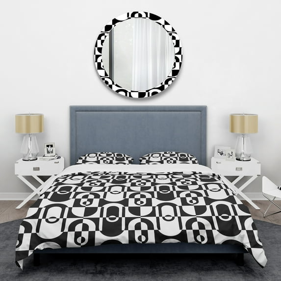 Designart 'Monochrome Geometric Pattern VIII' Mid-Century Modern Duvet Cover Set