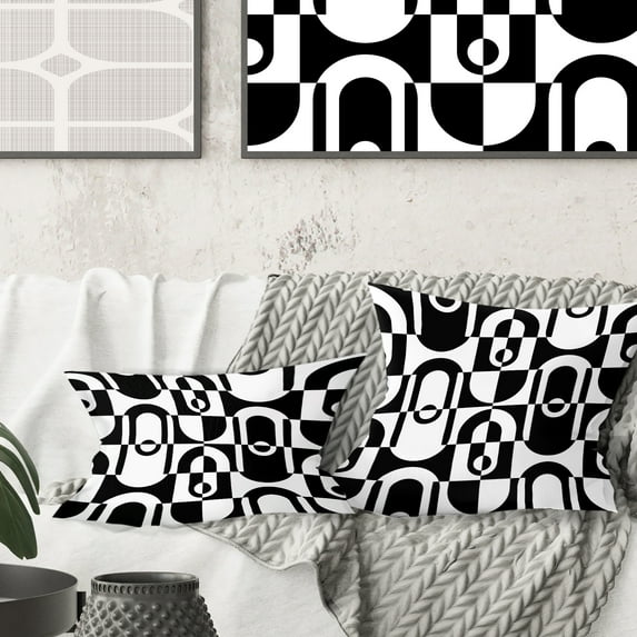 Designart Monochrome Geometric Pattern VIII' Mid-Century Modern Throw Pillow - 16x16