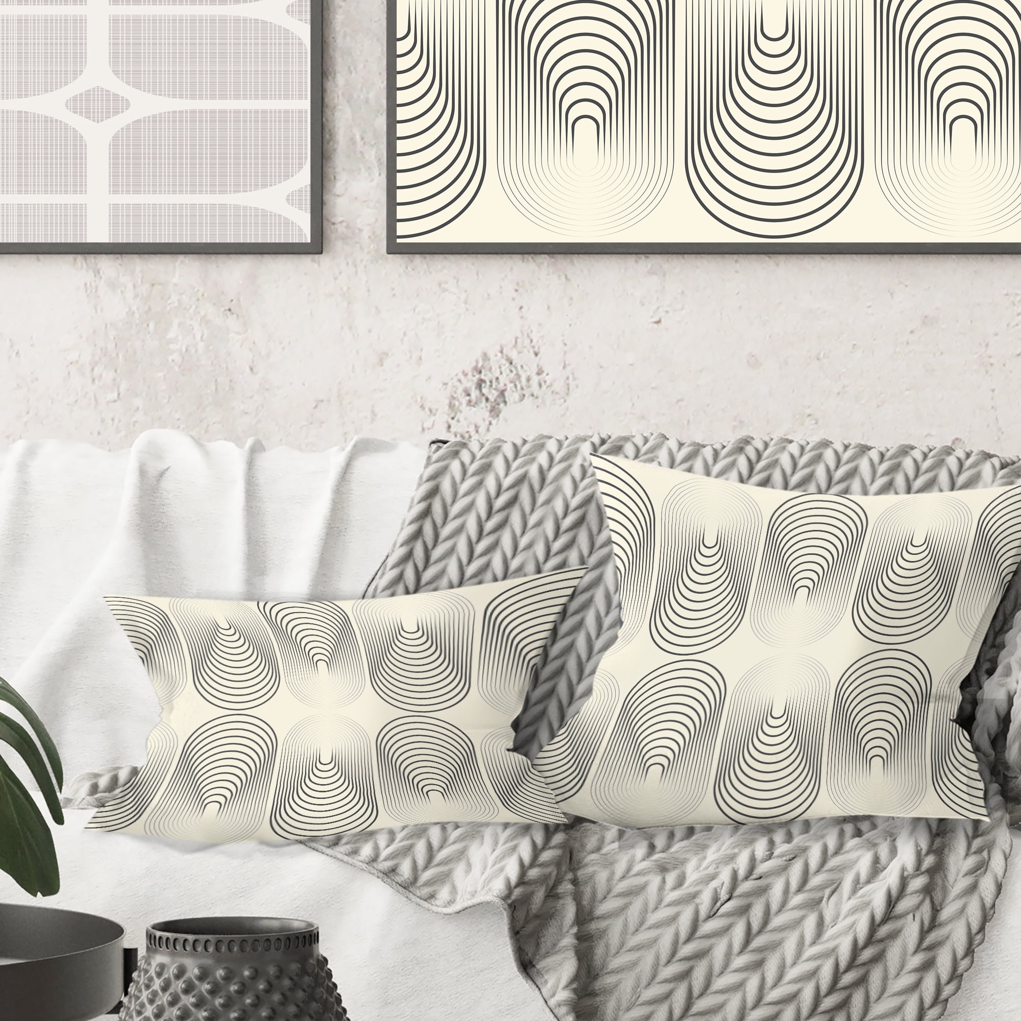 Designart Monochrome Geometric Pattern X' Mid-Century Modern Throw Pillow - 18x18