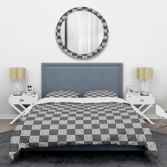 Designart 'Monochrome Geometric Pattern XI' Mid-Century Modern Duvet Cover Set