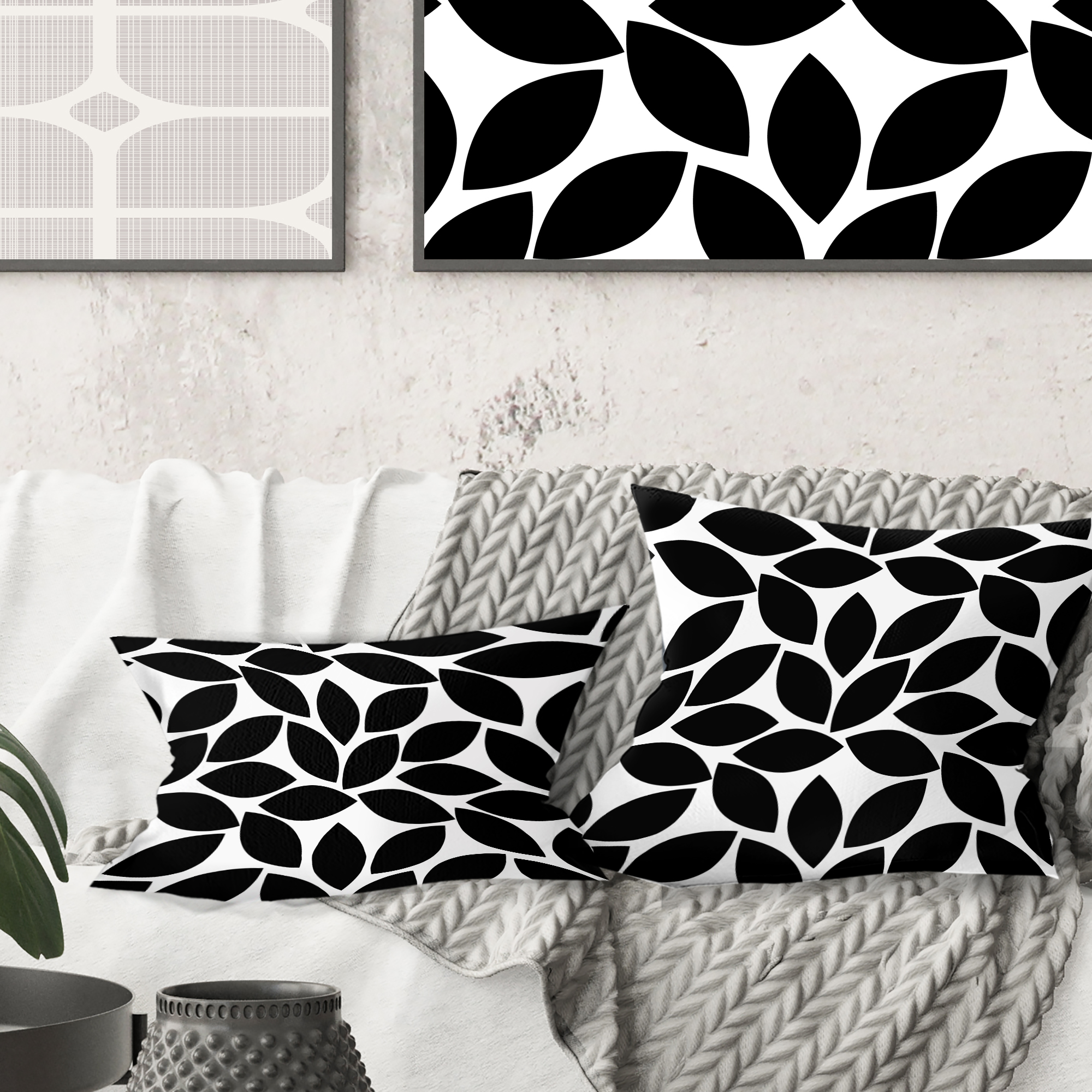 Designart Monochrome Geometric Pattern XII' Mid-Century Modern Throw Pillow - 16x16