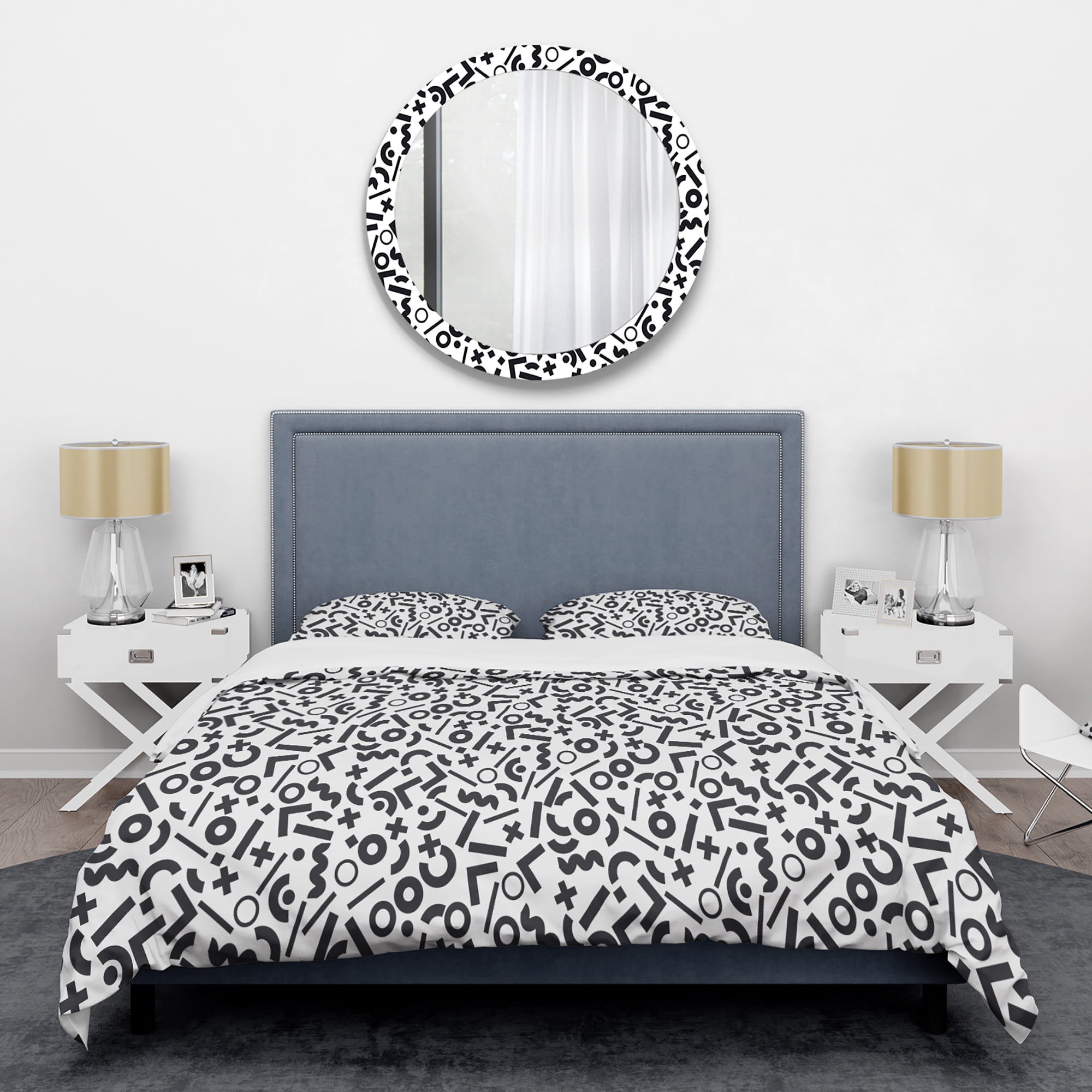 Designart 'Monochrome Geometric Pattern XIII' Mid-Century Modern Duvet Cover Set