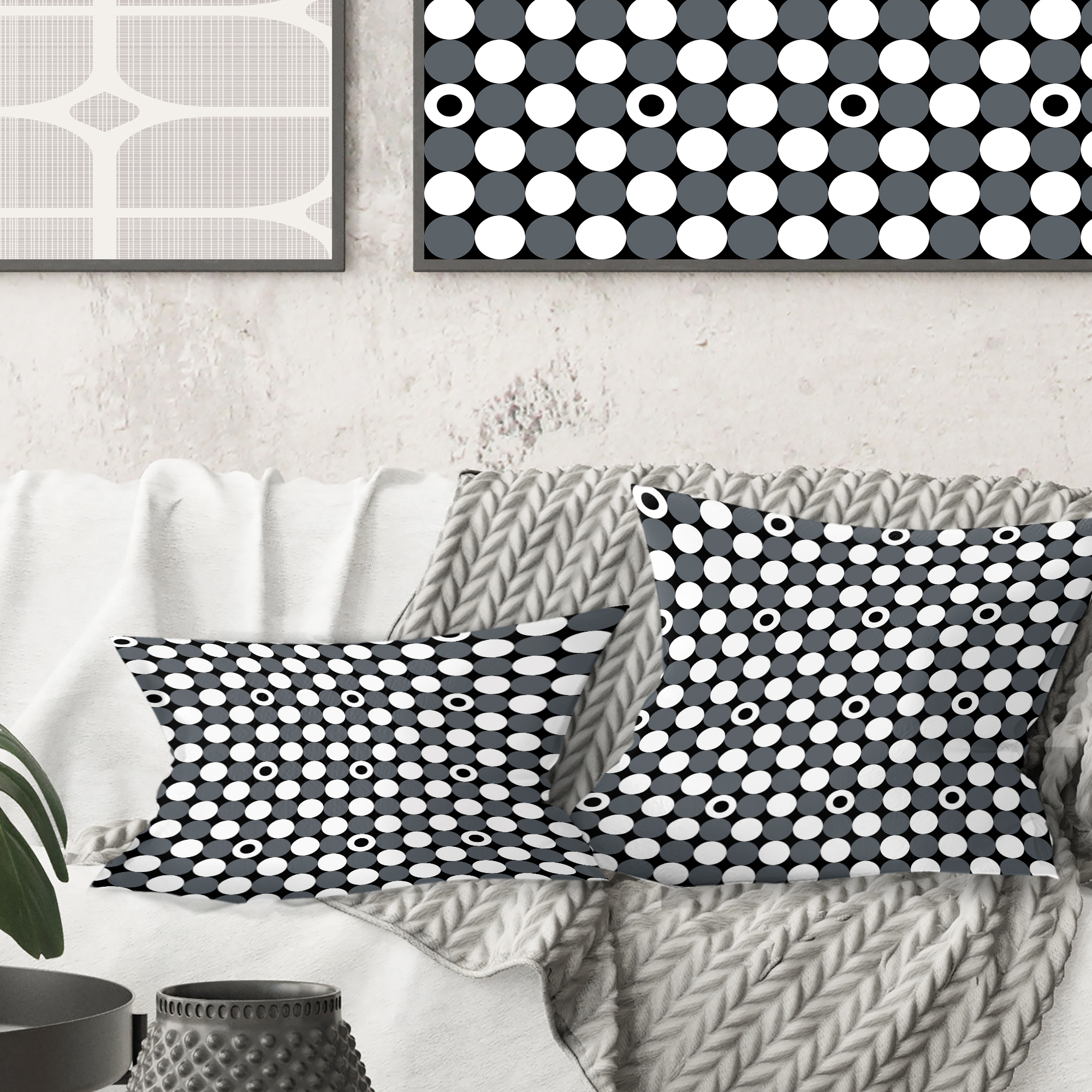 Designart Monochrome Geometric Pattern XIV' Mid-Century Modern Throw Pillow - 18x18
