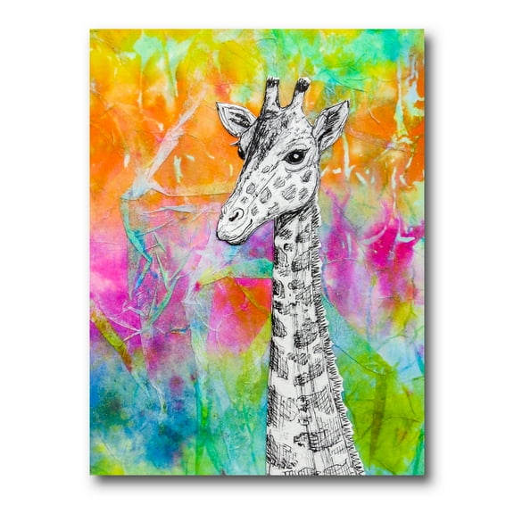Designart ' Monochrome Giraffe Drawing On Bright Rainbow ' Children's Art Canvas Wall Art Print