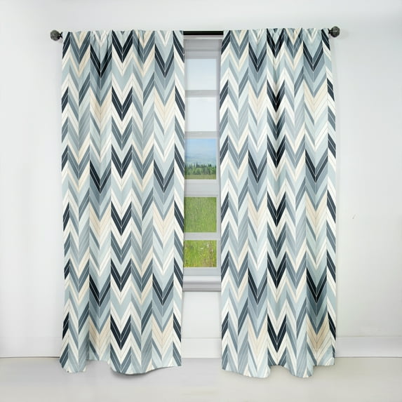 Designart "Monochrome Herringbone" Chevron Blackout Single Curtain Panel