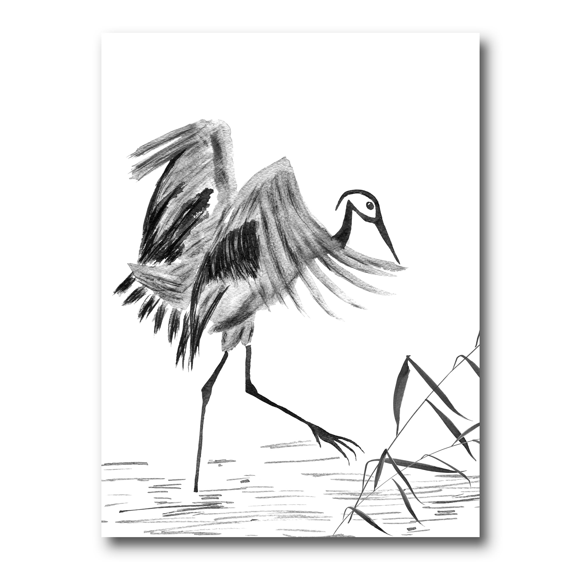 Designart ' Monochrome Japanese Oriental Crane Bird ' Traditional Canvas Wall Art Print