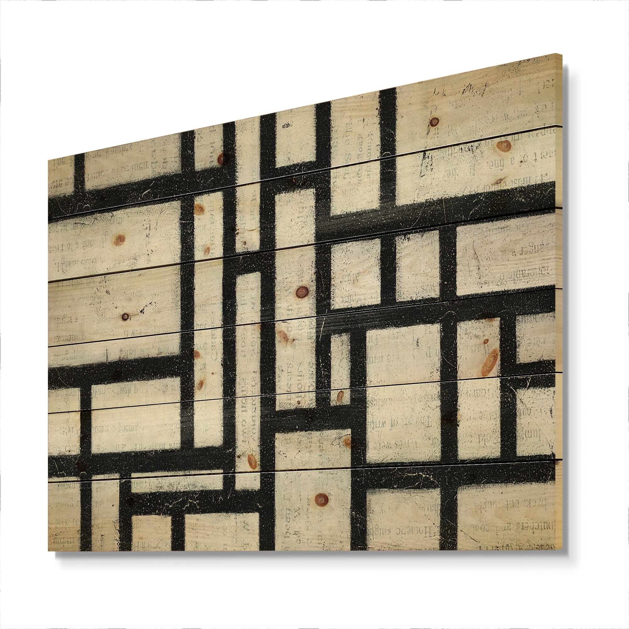 Designart 'Monochrome Labyrinth Geometric' Mid-Century Modern Print on Natural Pine Wood